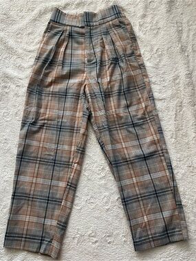 Urban Outfitters Plaid Wide-Leg Pants in Tan and Navy
